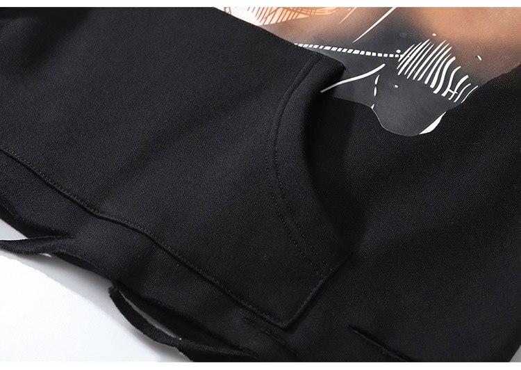 Injured Punk Comics Girl Letter Print Tearing Hoodie in black, showcasing a unique cartoon design and hooded style, perfect for streetwear fashion.