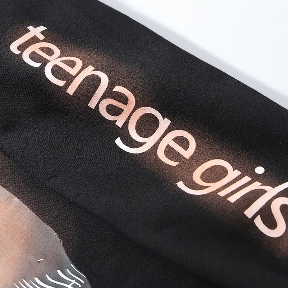 Injured Punk Comics Girl Letter Print Tearing Hoodie in black, showcasing a unique cartoon design and hooded style, perfect for streetwear fashion.