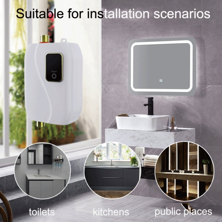 Compact Instant Water Heater Mini Kitchen Quick Heater with brass fittings and touch control button.