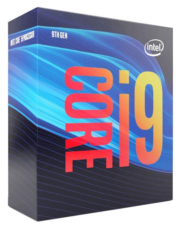 INTEL Core i9-9900 processor with 8 cores and 5.0GHz turbo frequency, showcasing its advanced technology and design.