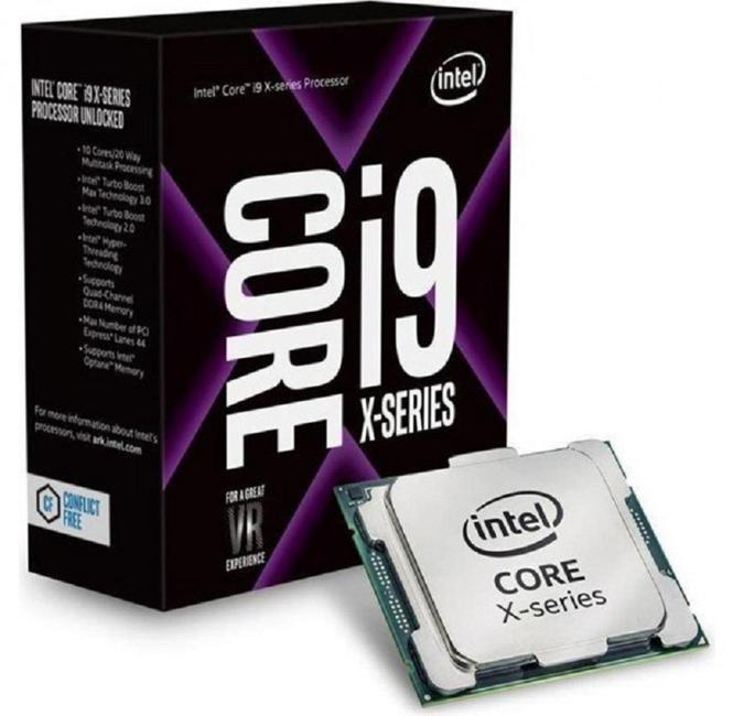 Intel Core i9-10900X CPU with 10 cores and 20 threads, showcasing its sleek design and advanced technology.