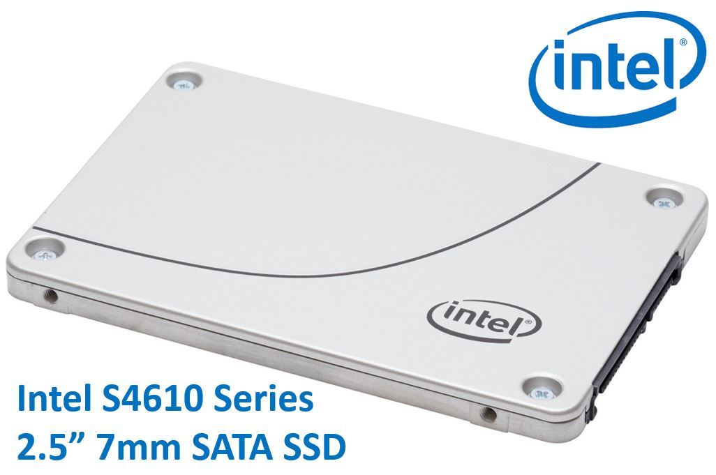 Intel DC S4610 2.5' 3.84TB SSD with SATA3 interface, showcasing its sleek design and specifications.