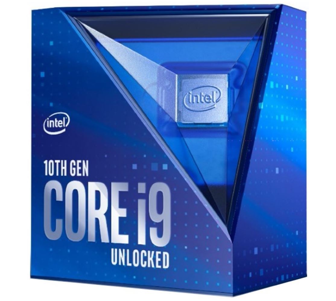 Intel Core i9-10900K CPU with LGA1200 socket, showcasing its sleek design and advanced technology.