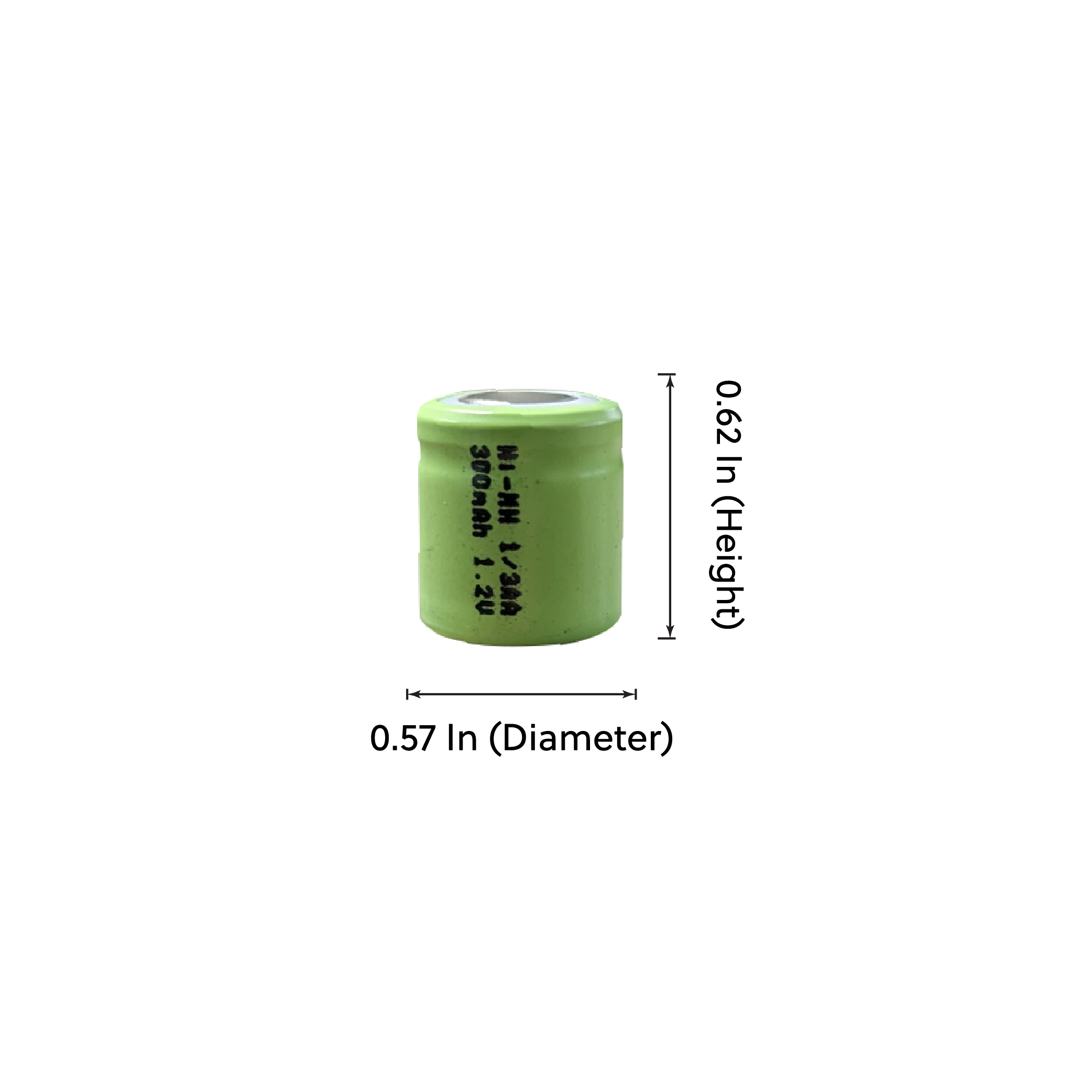 IP Power 1/3AA 300mAh Ni-Mh rechargeable flat top battery, showcasing its compact size and flat terminal design.