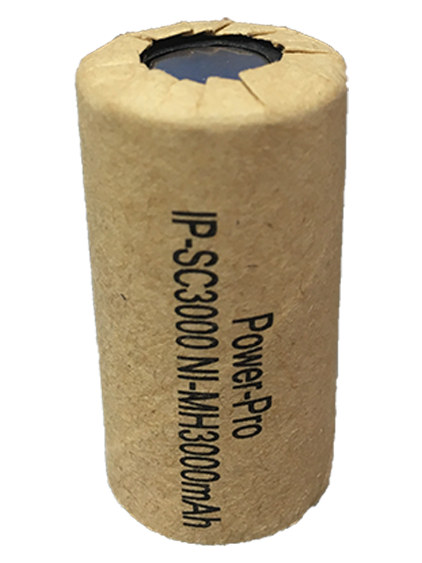 IP Power High Rate Sub C Ni-Mh 3000mAh battery, showcasing its compact size and specifications.
