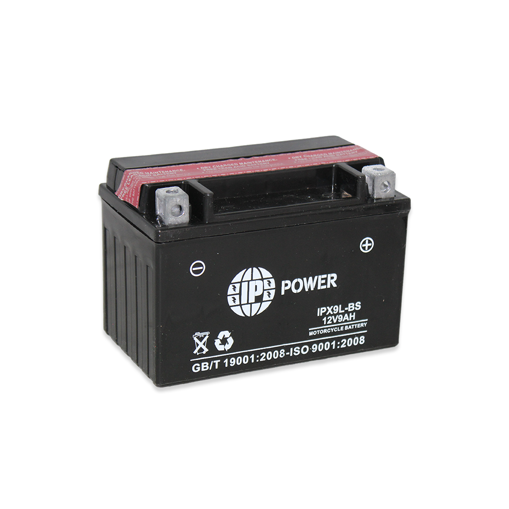 IP Power IPX9L-BS AGM Motorsport Battery with dimensions and specifications for motorcycles and ATVs.