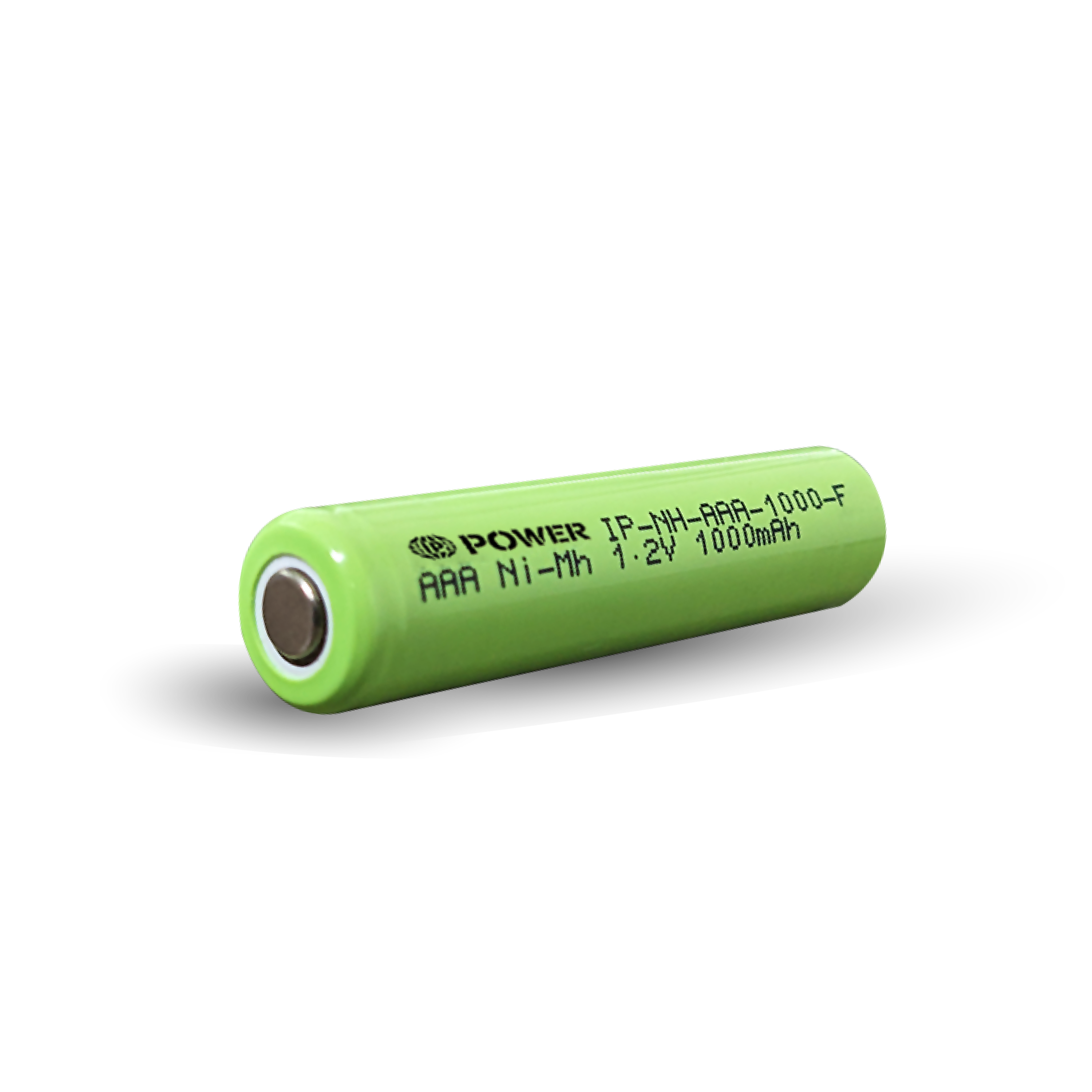 IP Power Ni-Mh AAA 1000mAh rechargeable battery with flat top design, showcasing its compact size and specifications.