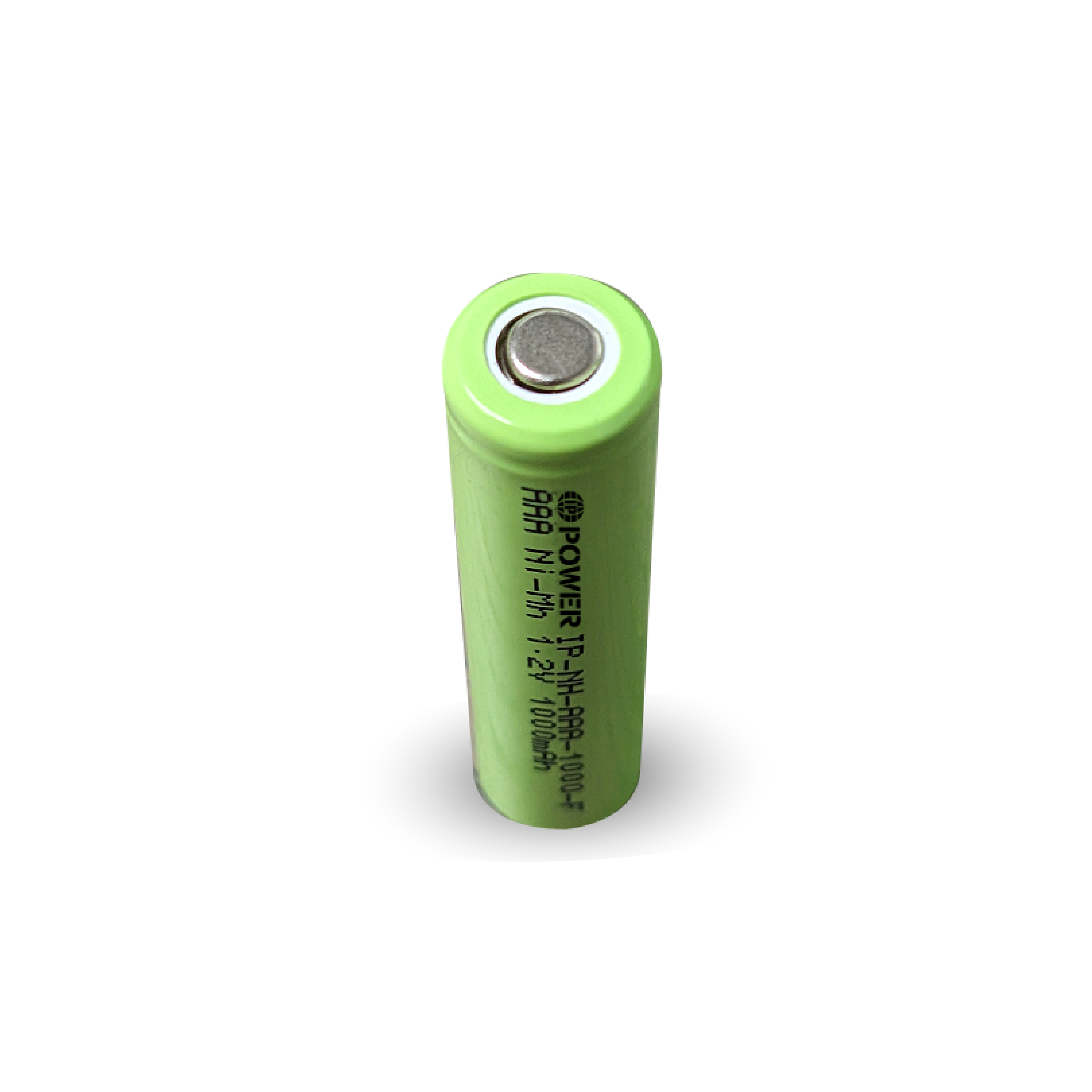 IP Power Ni-Mh AAA 1000mAh rechargeable battery with flat top design, showcasing its compact size and specifications.