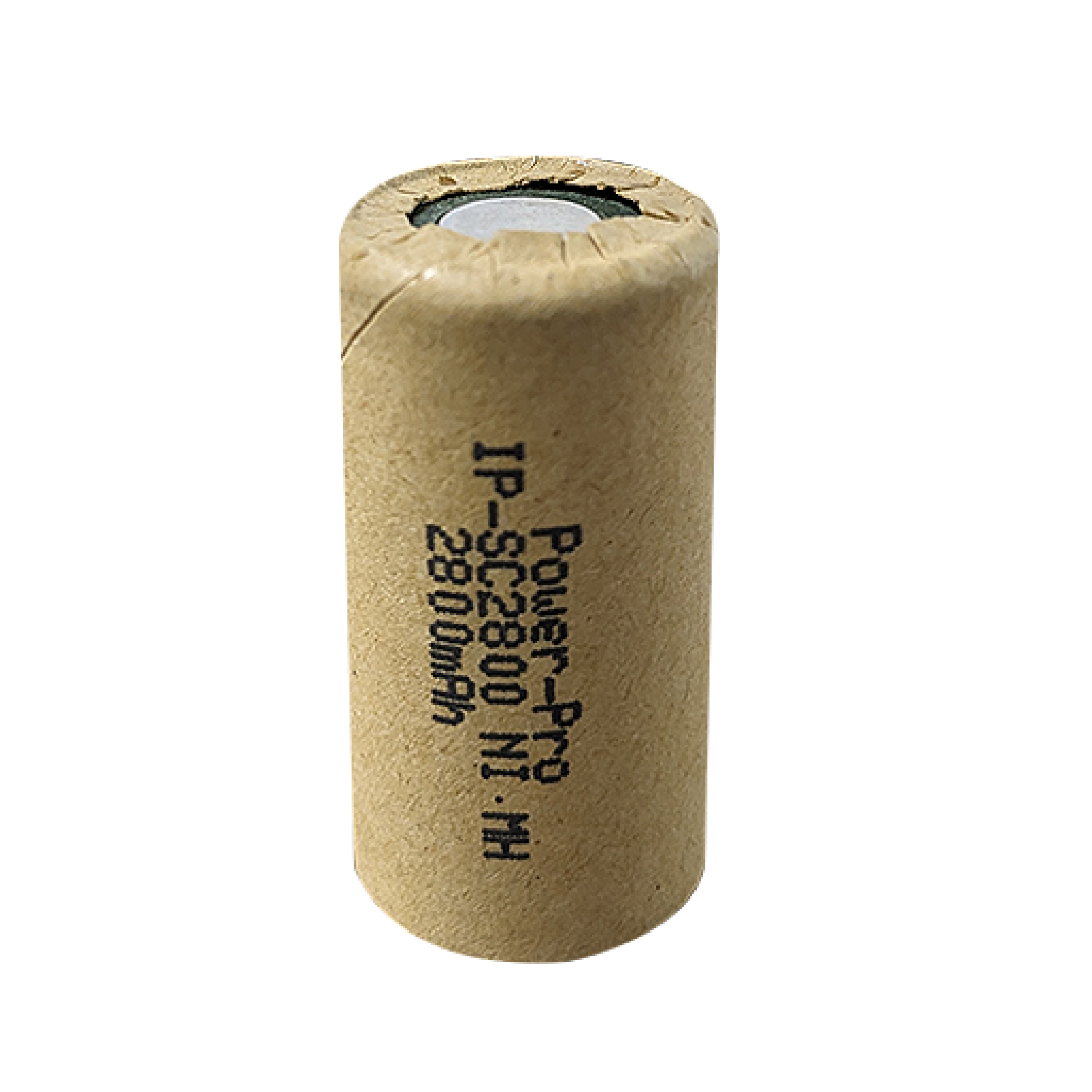 IP Power Ni-Mh Sub C 2800mAh Flat Top battery with flat top design, showcasing its dimensions and specifications.