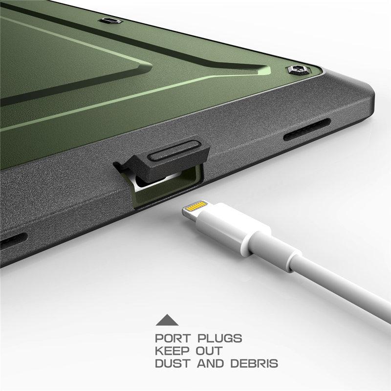 iPad Air 3 and iPad Pro 10.5 case in various colors, showcasing its rugged design and built-in screen protector.