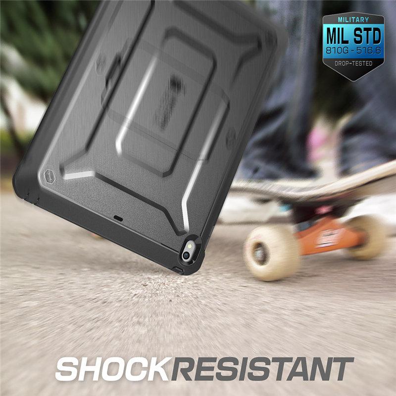 iPad Air 3 and iPad Pro 10.5 case in various colors, showcasing its rugged design and built-in screen protector.