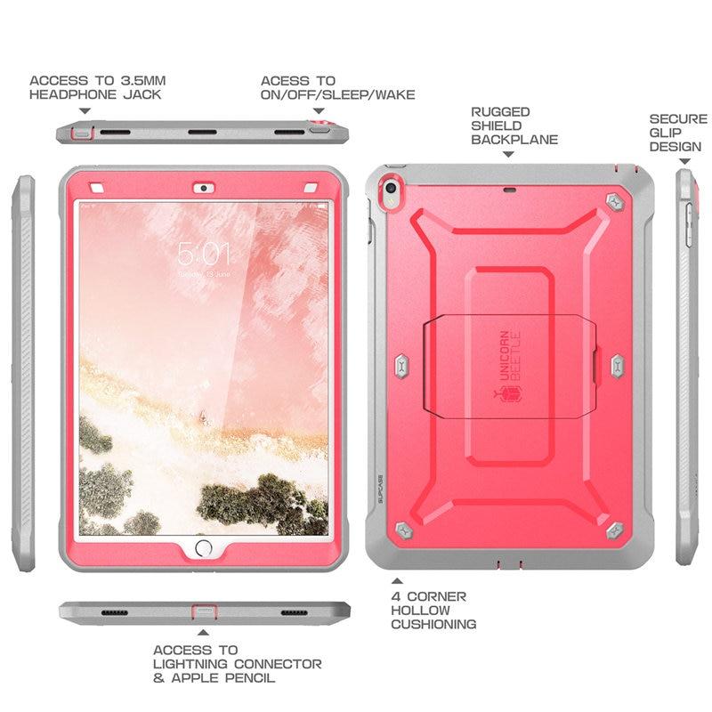 iPad Air 3 and iPad Pro 10.5 case in various colors, showcasing its rugged design and built-in screen protector.