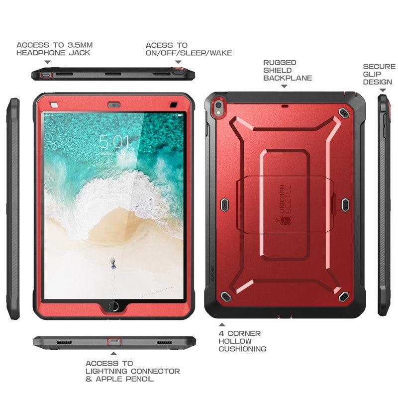 iPad Air 3 and iPad Pro 10.5 case in various colors, showcasing its rugged design and built-in screen protector.