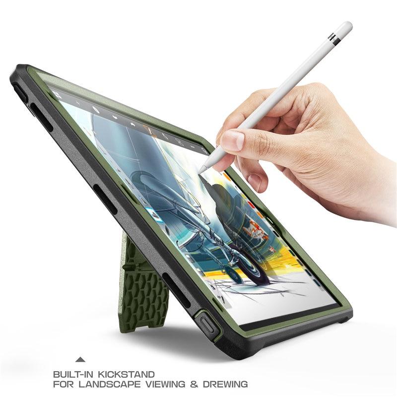 iPad Air 3 and iPad Pro 10.5 case in various colors, showcasing its rugged design and built-in screen protector.