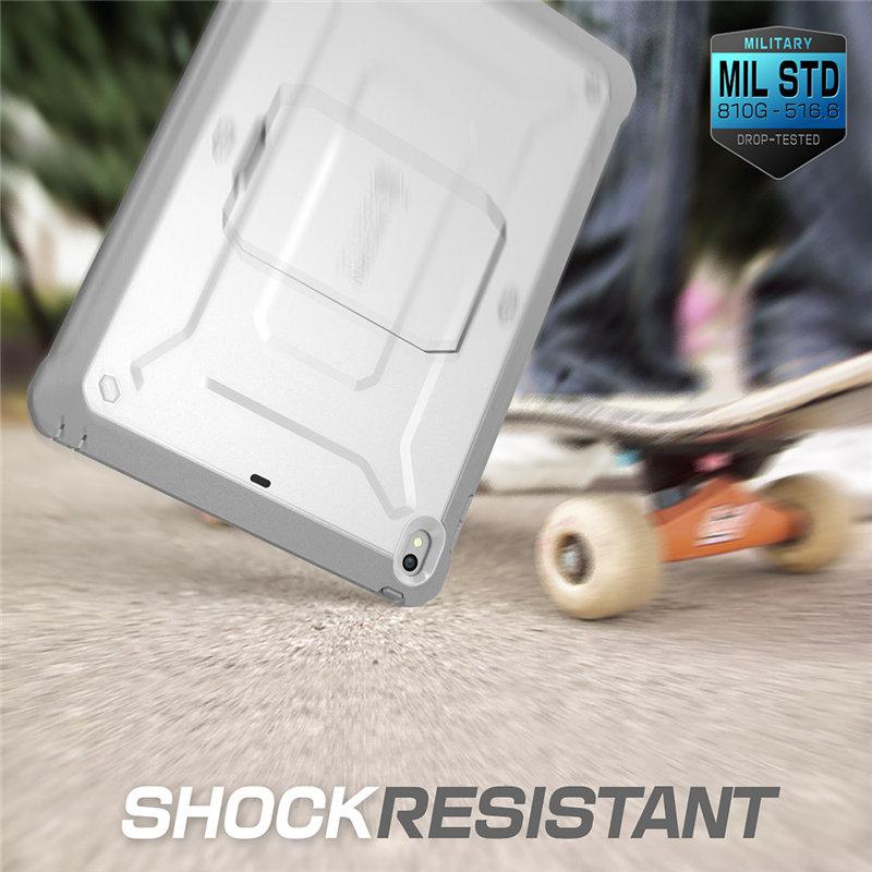 iPad Air 3 and iPad Pro 10.5 case in various colors, showcasing its rugged design and built-in screen protector.