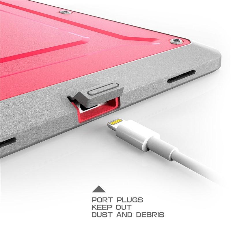 iPad Air 3 and iPad Pro 10.5 case in various colors, showcasing its rugged design and built-in screen protector.