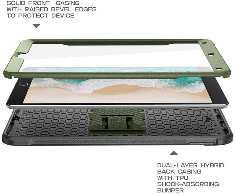 iPad Air 3 and iPad Pro 10.5 case in various colors, showcasing its rugged design and built-in screen protector.