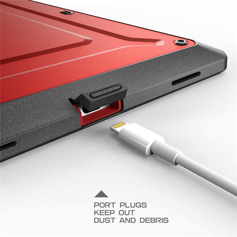 iPad Air 3 and iPad Pro 10.5 case in various colors, showcasing its rugged design and built-in screen protector.