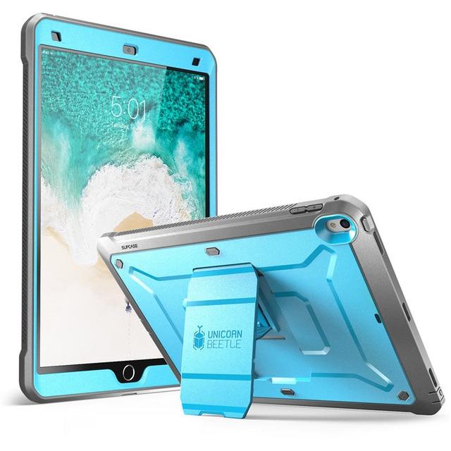 iPad Air 3 and iPad Pro 10.5 case in various colors, showcasing its rugged design and built-in screen protector.
