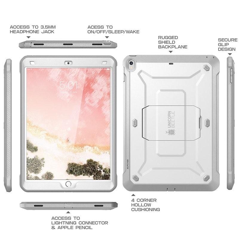 iPad Air 3 and iPad Pro 10.5 case in various colors, showcasing its rugged design and built-in screen protector.