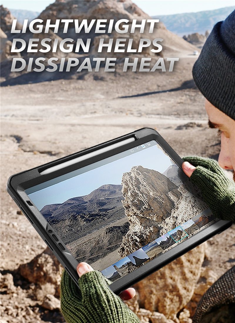 iPad Pro 11 (2020) UB Pro Case in black, showcasing rugged design and built-in screen protector.