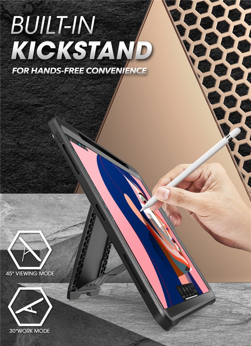 iPad Pro 11 (2020) UB Pro Case in black, showcasing rugged design and built-in screen protector.