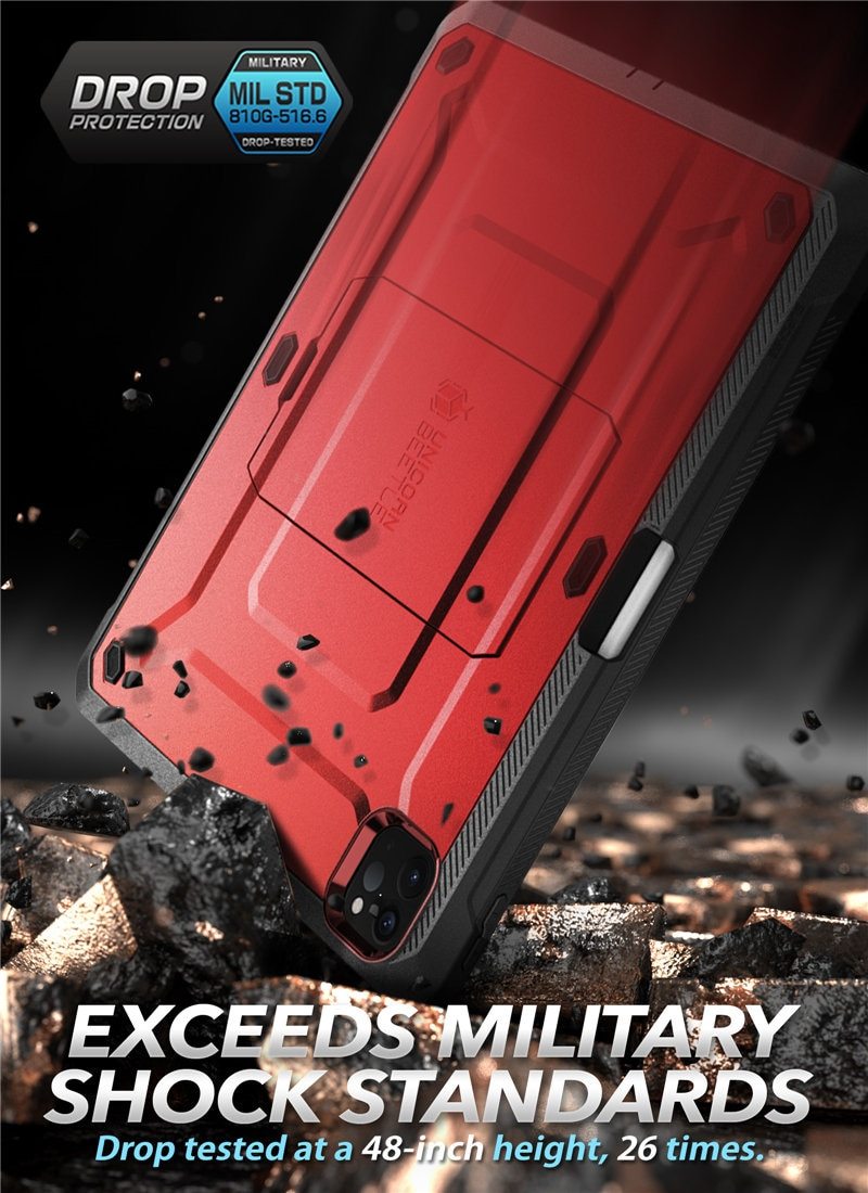 iPad Pro 11 (2020) UB Pro Case in black, showcasing rugged design and built-in screen protector.