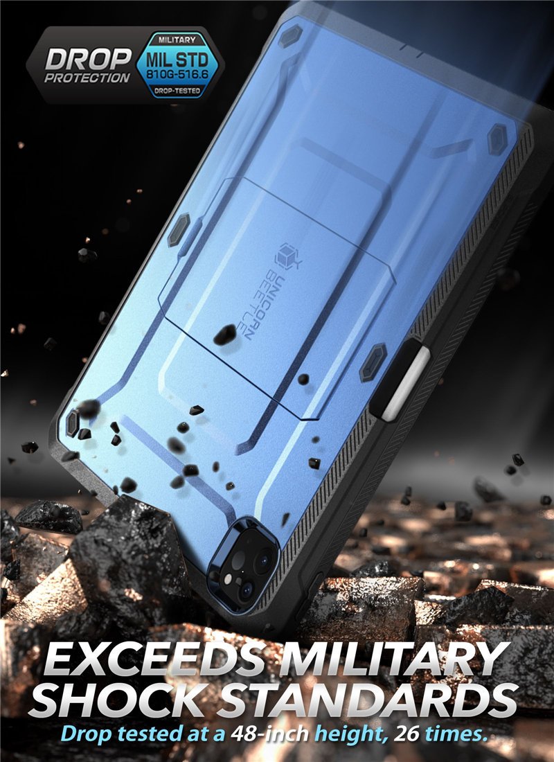 iPad Pro 11 (2020) UB Pro Case in black, showcasing rugged design and built-in screen protector.