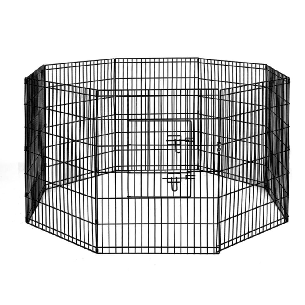 i.Pet 2X36" 8 Panel Pet Dog Playpen in black, featuring durable steel frames and multiple configuration options for pets.