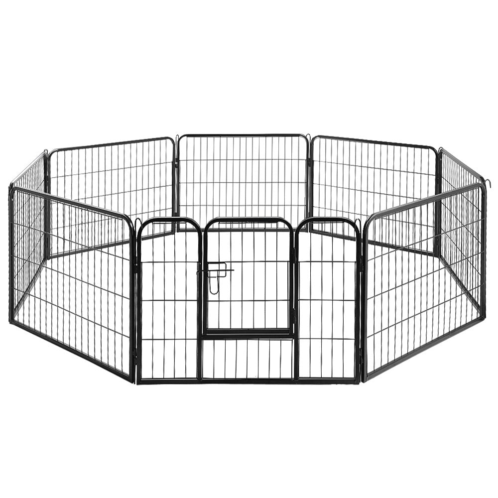 i.Pet 8 Panel Pet Dog Playpen made of strong powder-coated steel, featuring a lockable gate and rounded edges for safety.