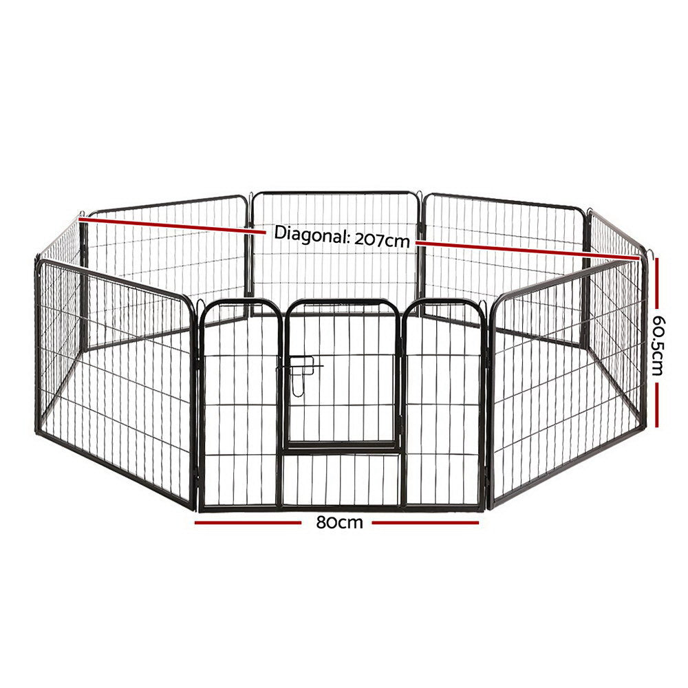 i.Pet 8 Panel Pet Dog Playpen made of strong powder-coated steel, featuring a lockable gate and rounded edges for safety.