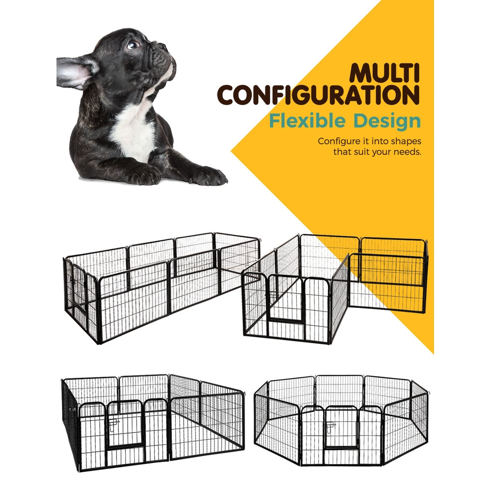 i.Pet 8 Panel Pet Dog Playpen made of strong powder-coated steel, featuring a lockable gate and rounded edges for safety.