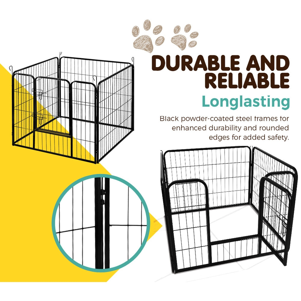 i.Pet 8 Panel Pet Dog Playpen made of strong powder-coated steel, featuring a lockable gate and rounded edges for safety.