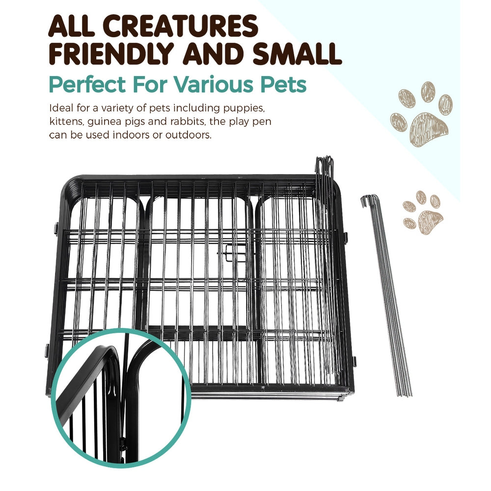 i.Pet 8 Panel Pet Dog Playpen made of strong powder-coated steel, featuring a lockable gate and rounded edges for safety.