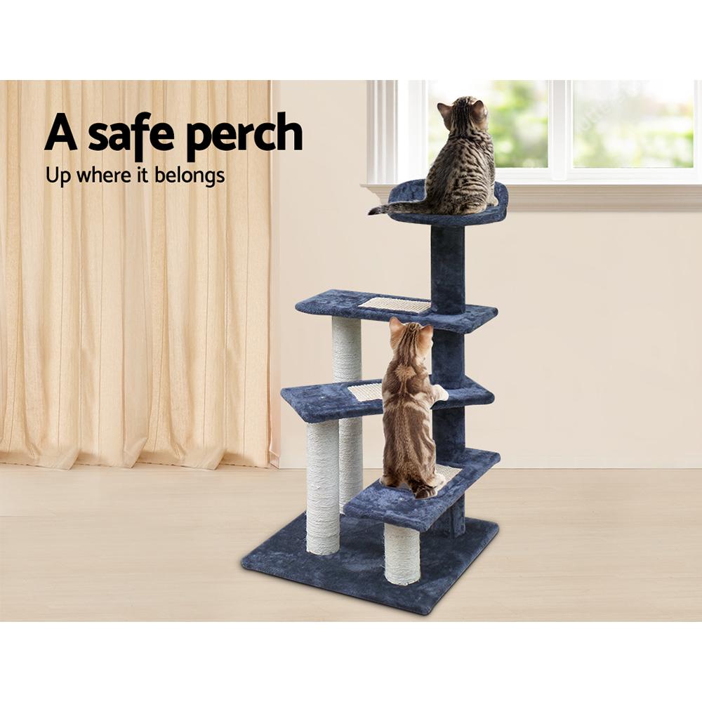 i.Pet Cat Tree 100cm tall with scratching posts, plush bed, and multi-level design for cats to play and relax.