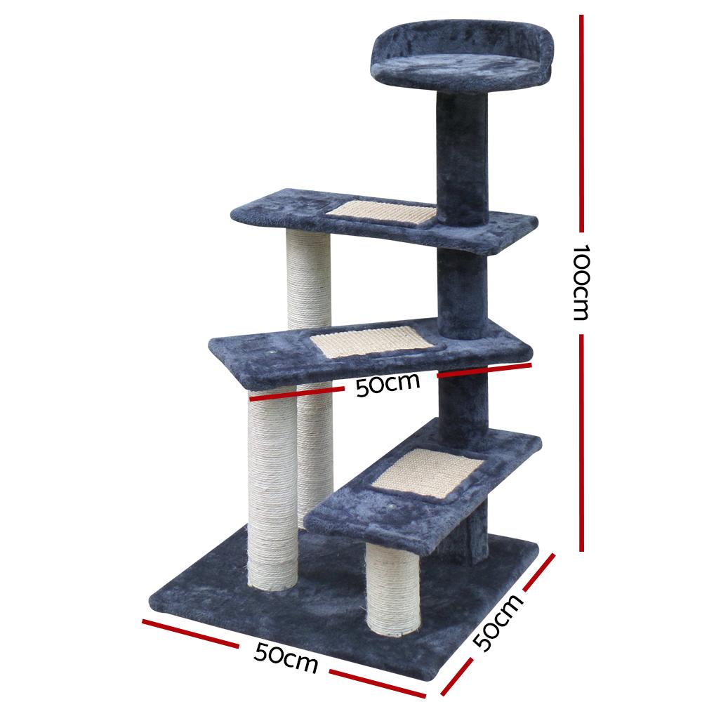 i.Pet Cat Tree 100cm tall with scratching posts, plush bed, and multi-level design for cats to play and relax.