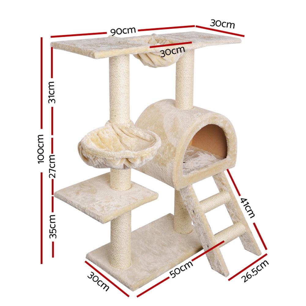 i.Pet Cat Tree 100cm tall with scratching posts, plush surfaces, and multi-level design for cats to play and relax.