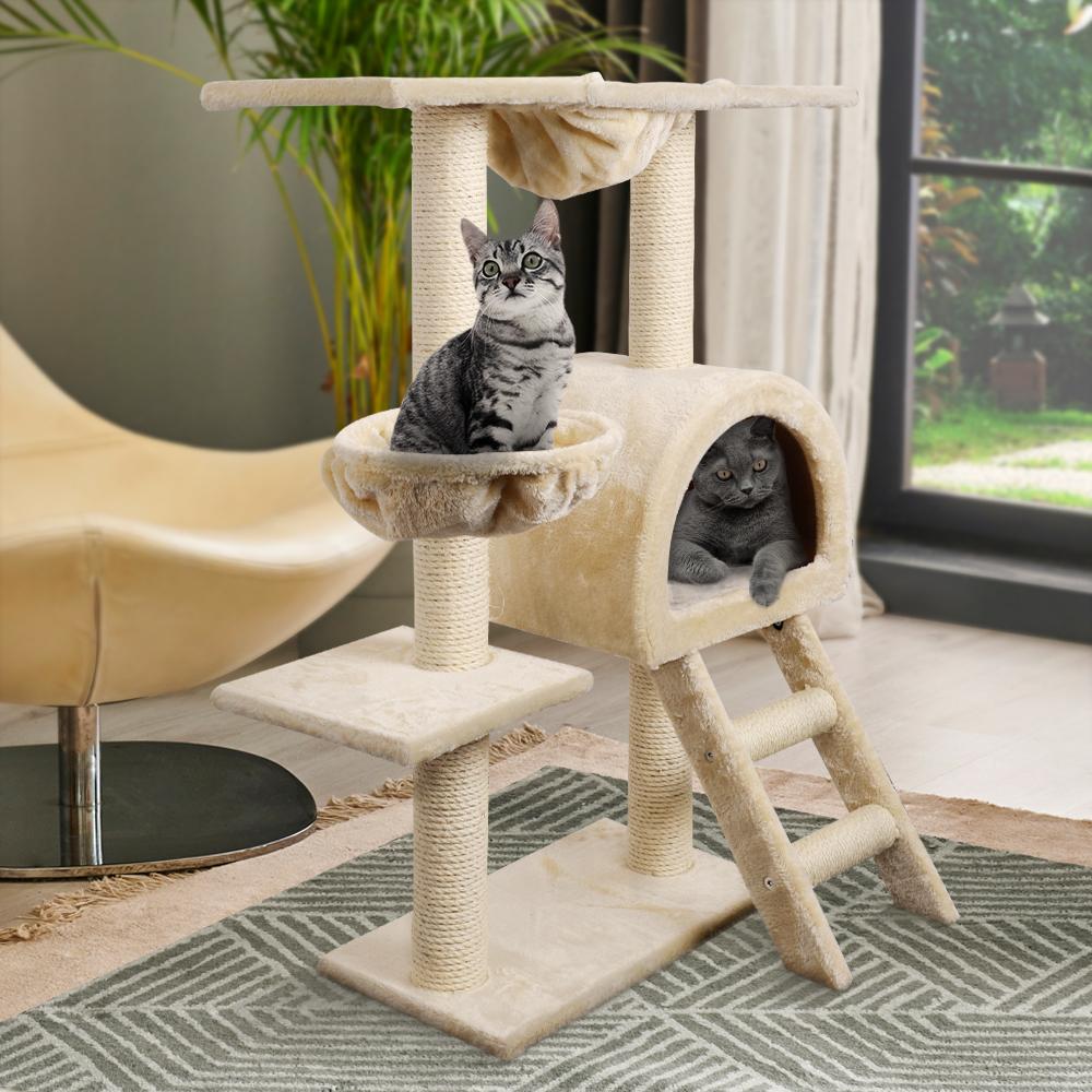 i.Pet Cat Tree 100cm tall with scratching posts, plush surfaces, and multi-level design for cats to play and relax.