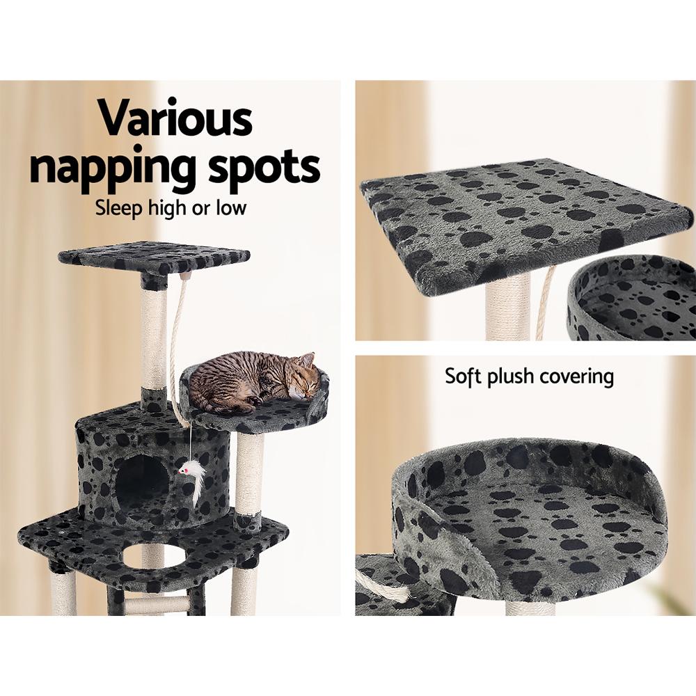 i.Pet Cat Tree 120cm featuring multiple levels, scratching posts, and plush surfaces for cats to play and relax.