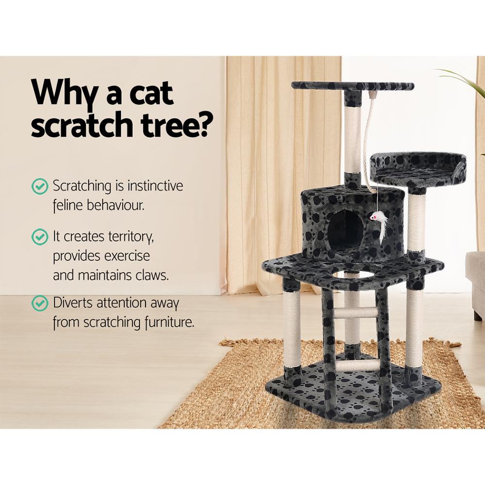 i.Pet Cat Tree 120cm featuring multiple levels, scratching posts, and plush surfaces for cats to play and relax.