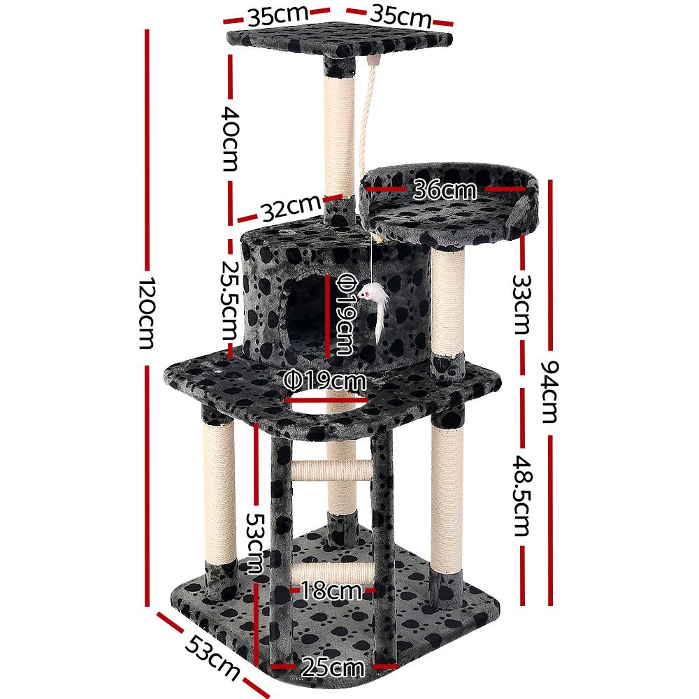 i.Pet Cat Tree 120cm featuring multiple levels, scratching posts, and plush surfaces for cats to play and relax.