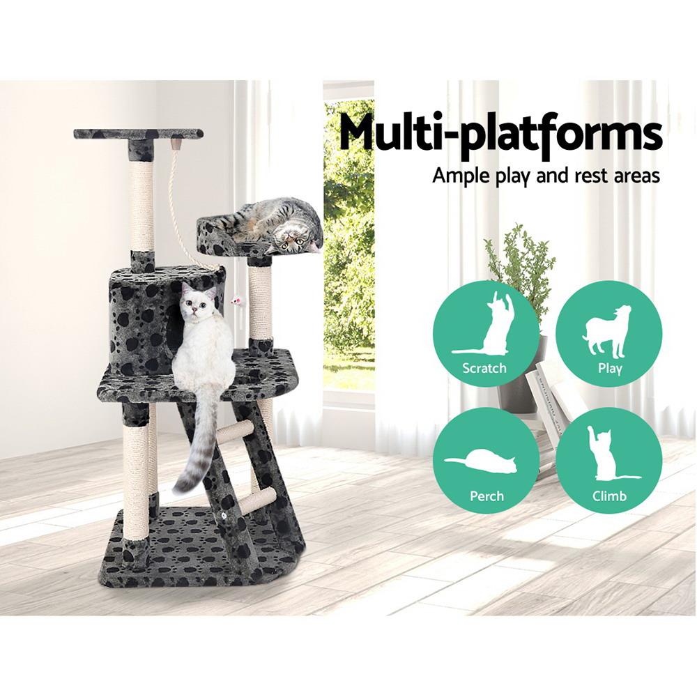 i.Pet Cat Tree 120cm featuring multiple levels, scratching posts, and plush surfaces for cats to play and relax.