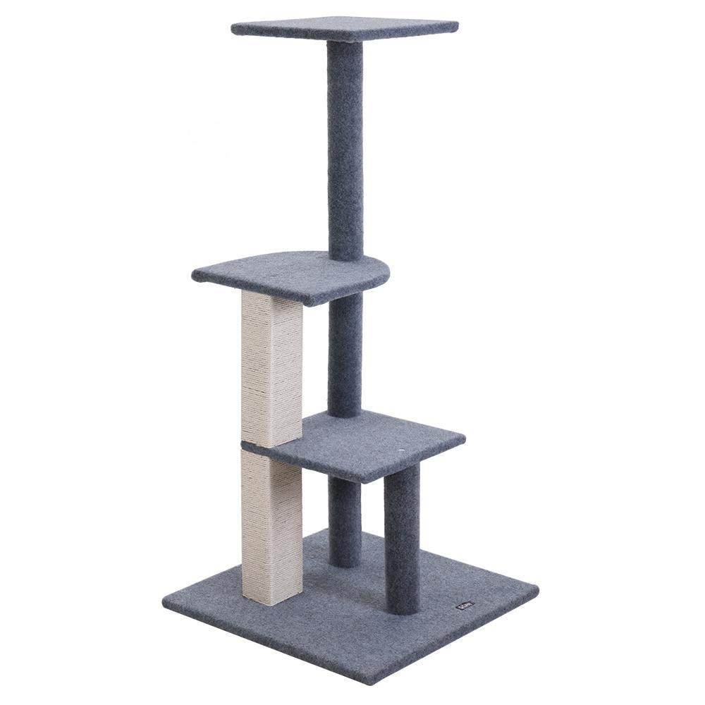 i.Pet Cat Tree 124cm tall with scratching posts, multi-level design, and soft linen upholstery in grey color.