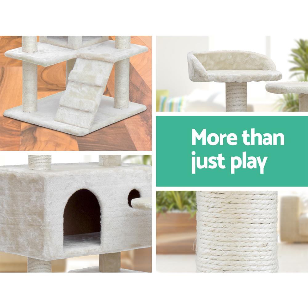 i.Pet Cat Tree 134cm tall with scratching posts, plush cover, and multi-level design for cats to play and relax.