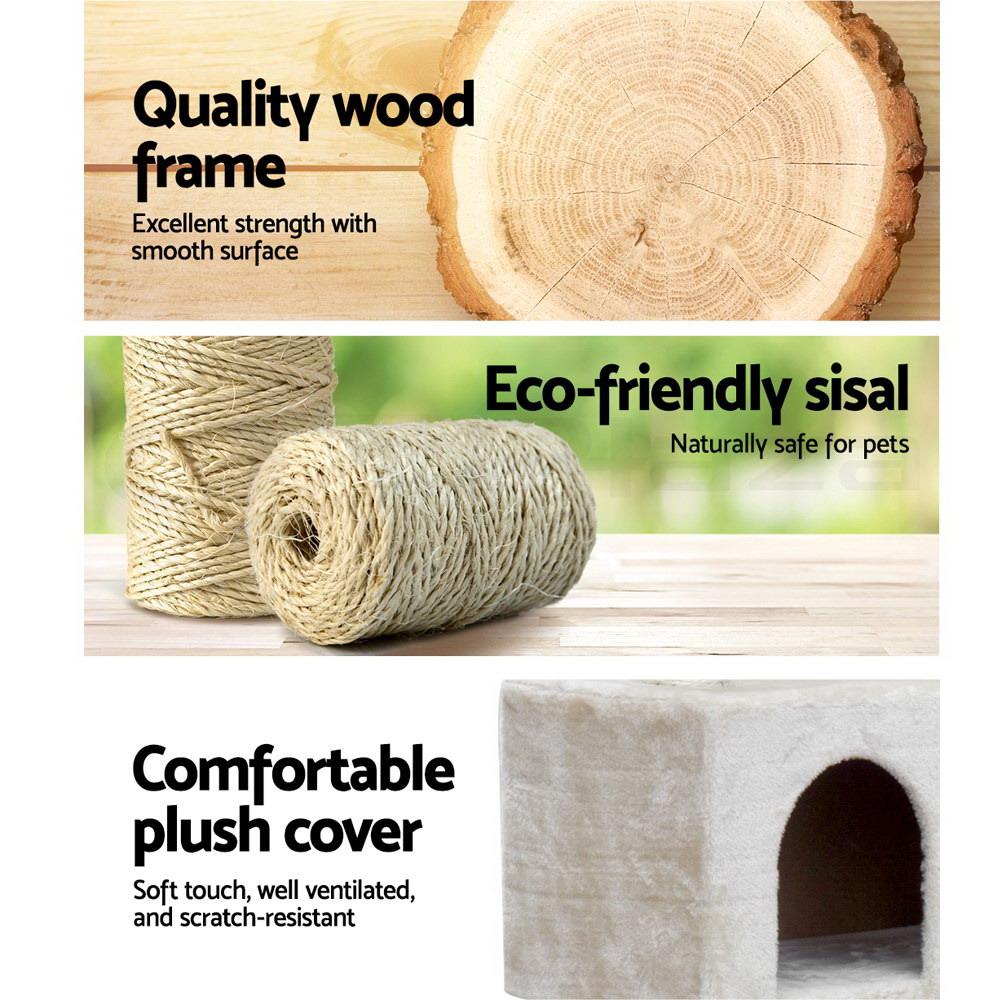 i.Pet Cat Tree 134cm tall with scratching posts, plush cover, and multi-level design for cats to play and relax.
