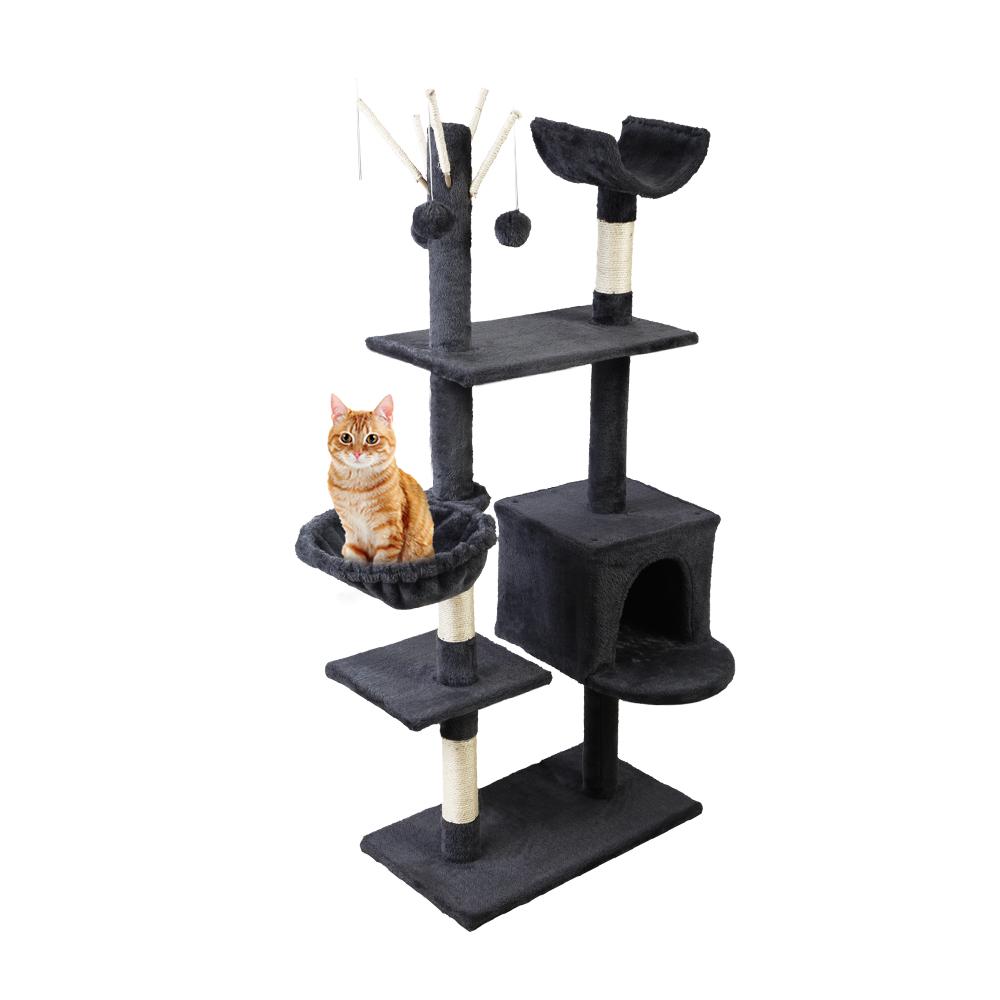 i.Pet Cat Tree 140cm featuring multiple levels, plush covering, and sisal scratching posts, designed for cat play and relaxation.