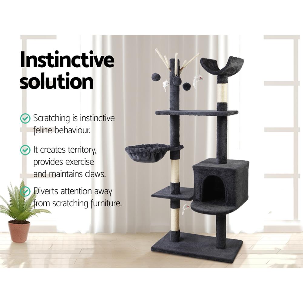 i.Pet Cat Tree 140cm featuring multiple levels, plush covering, and sisal scratching posts, designed for cat play and relaxation.