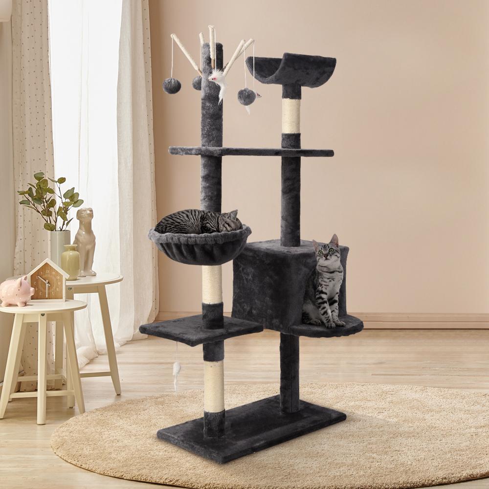 i.Pet Cat Tree 140cm featuring multiple levels, plush covering, and sisal scratching posts, designed for cat play and relaxation.