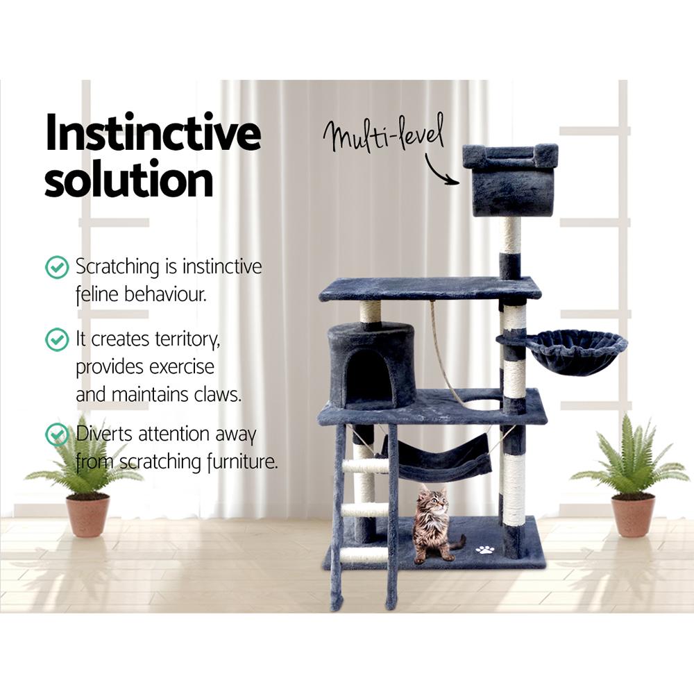 i.Pet Cat Tree 141cm with scratching posts, plush surfaces, and multi-level design for cats to play and relax.