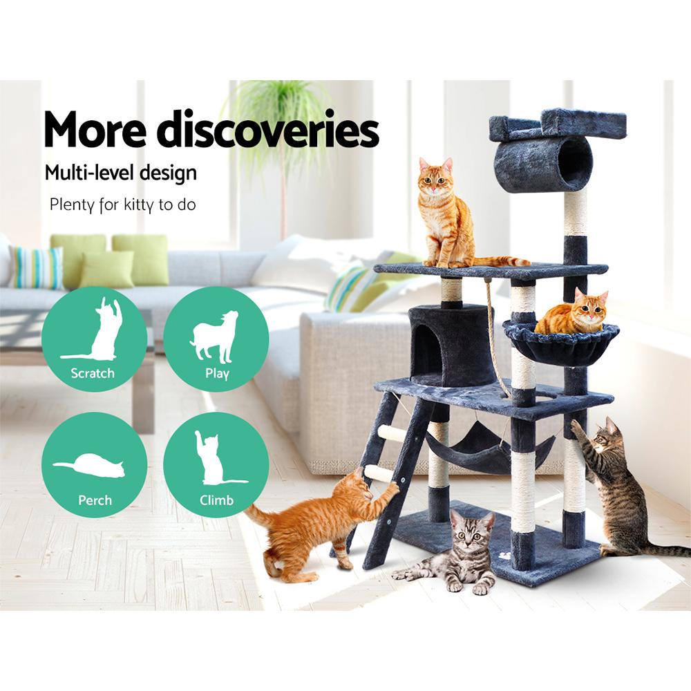 i.Pet Cat Tree 141cm with scratching posts, plush surfaces, and multi-level design for cats to play and relax.